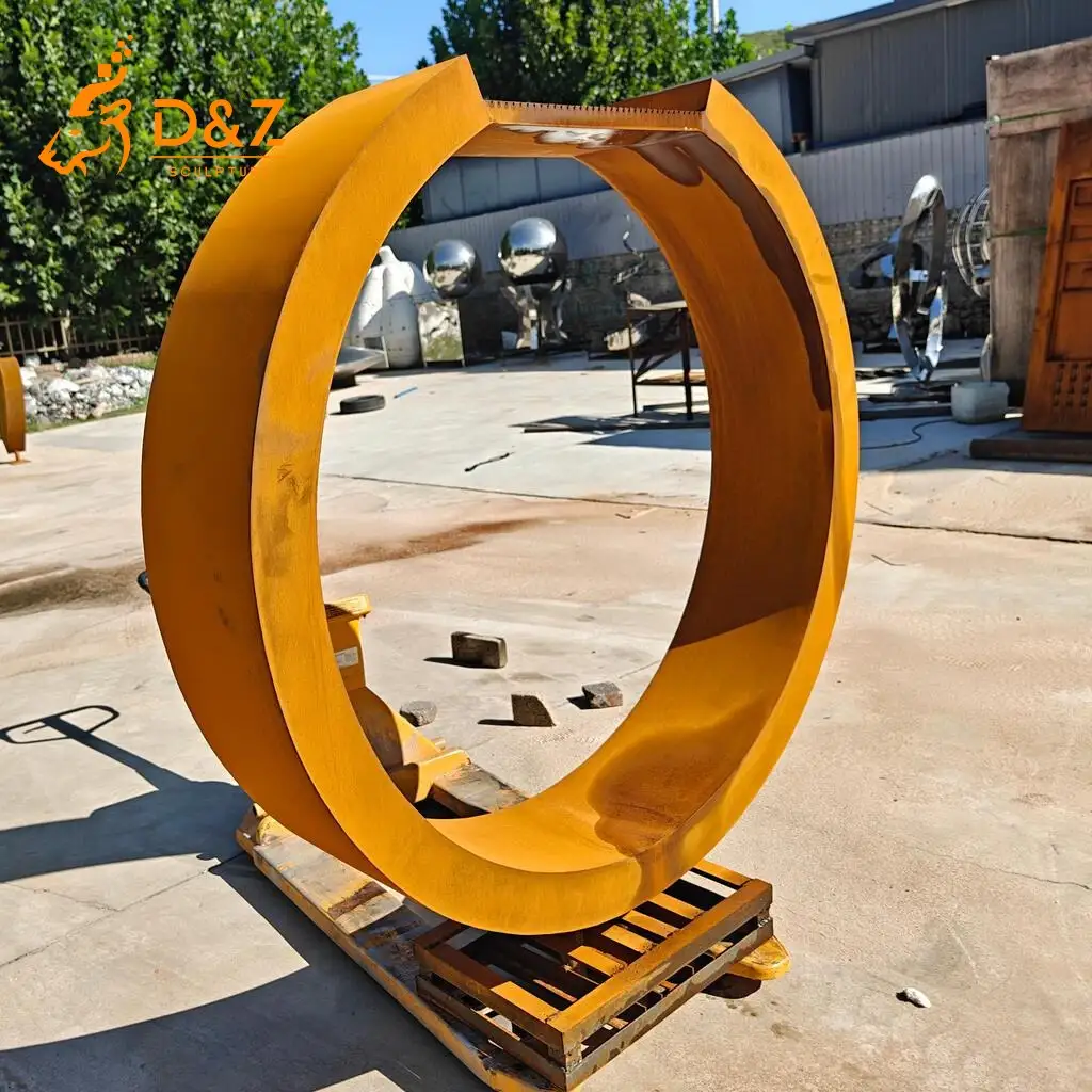 Large Ring Corten Steel Fountain for Modern Decor DZN305 Corten steel water fountain, built from premium weathering steel, timeless finish, hotel, indoor and outdoor installation-5