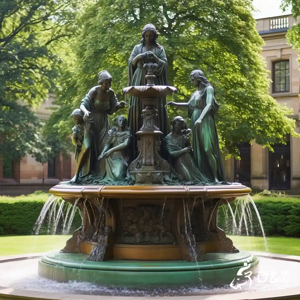 Large bronze water fountain with female statues, cast by lost-wax method, polished surface, outdoor public decoration-2