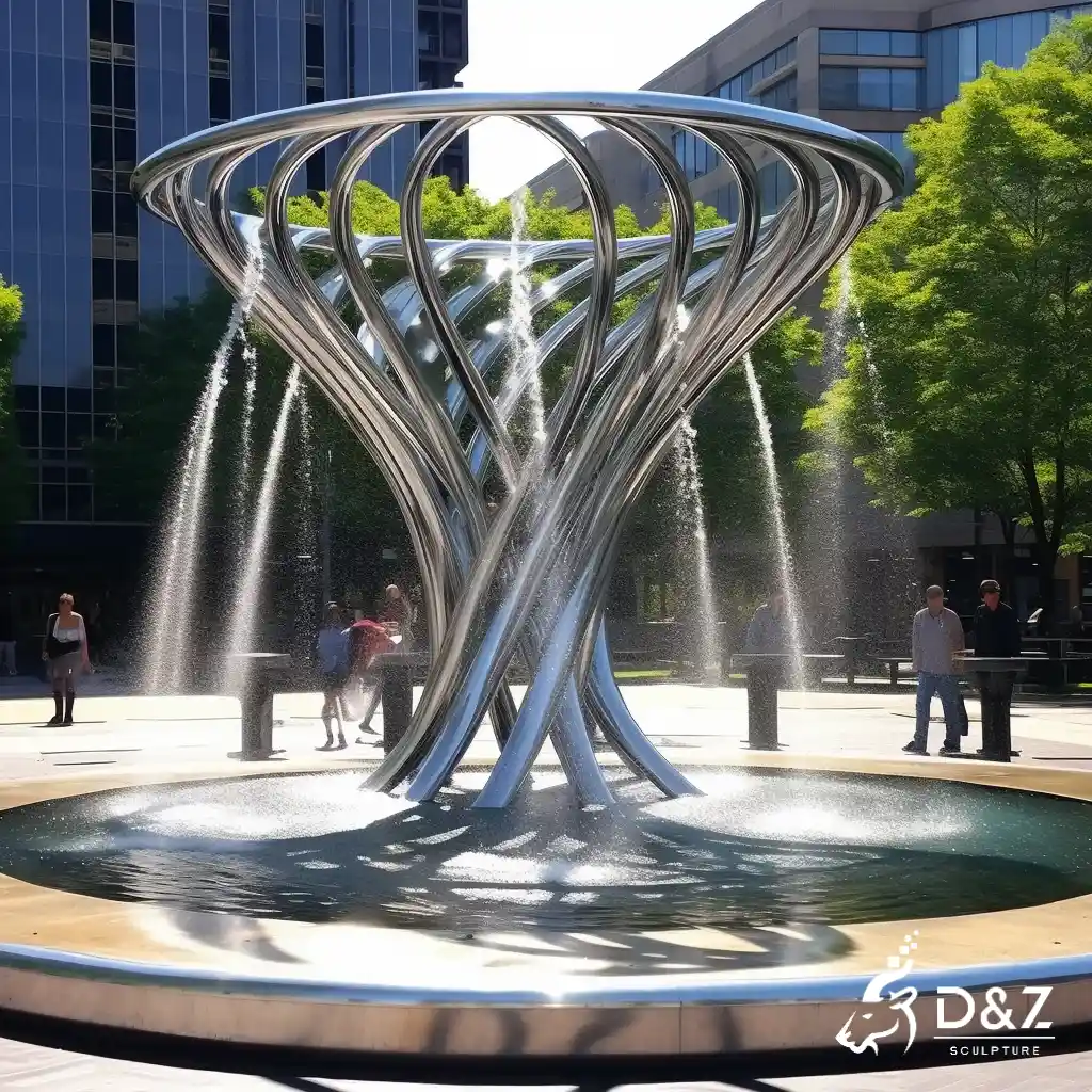 Outdoor Hollow Metal Mesh Sculpture Water Fountain DZN311 Large hollow metal mesh sculpture fountain, crafted in stainless steel, mirror polished surface, gardens, plazas, or hotels-4