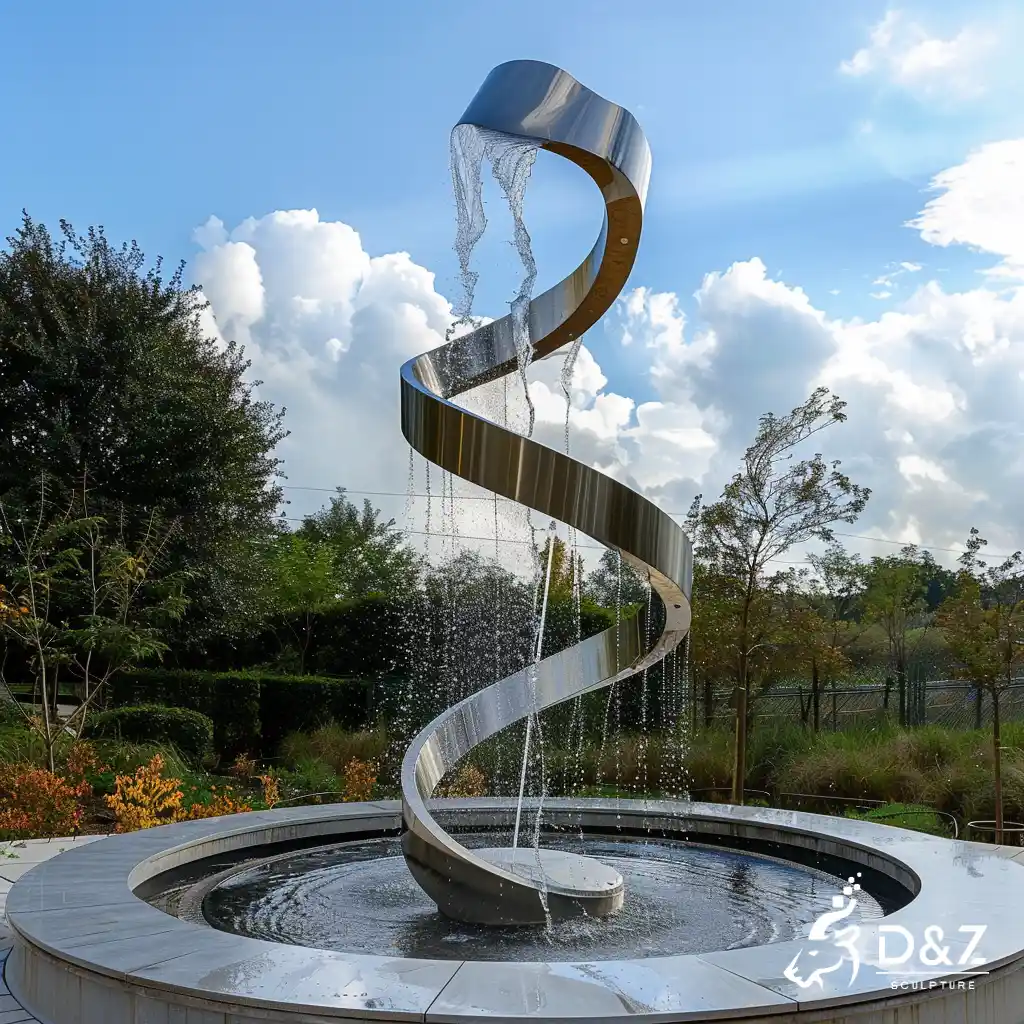 Abstract Stainless Steel Spiral Water Fountain for Garden DZN310 Spiral water fountain, crafted in stainless steel, mirror polished surface, gardens, plazas, or hotels-1