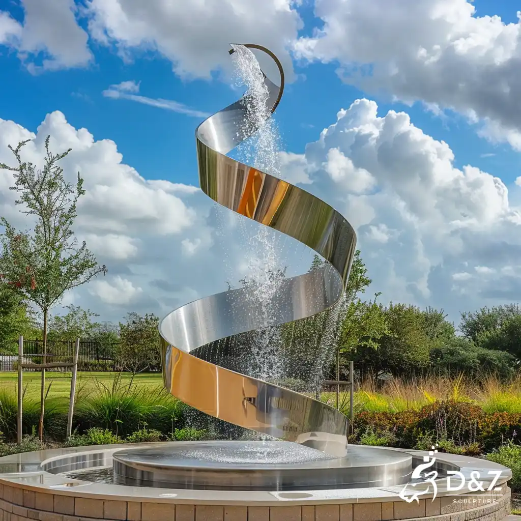 Abstract Stainless Steel Spiral Water Fountain for Garden DZN310 Spiral water fountain, crafted in stainless steel, mirror polished surface, gardens, plazas, or hotels-3