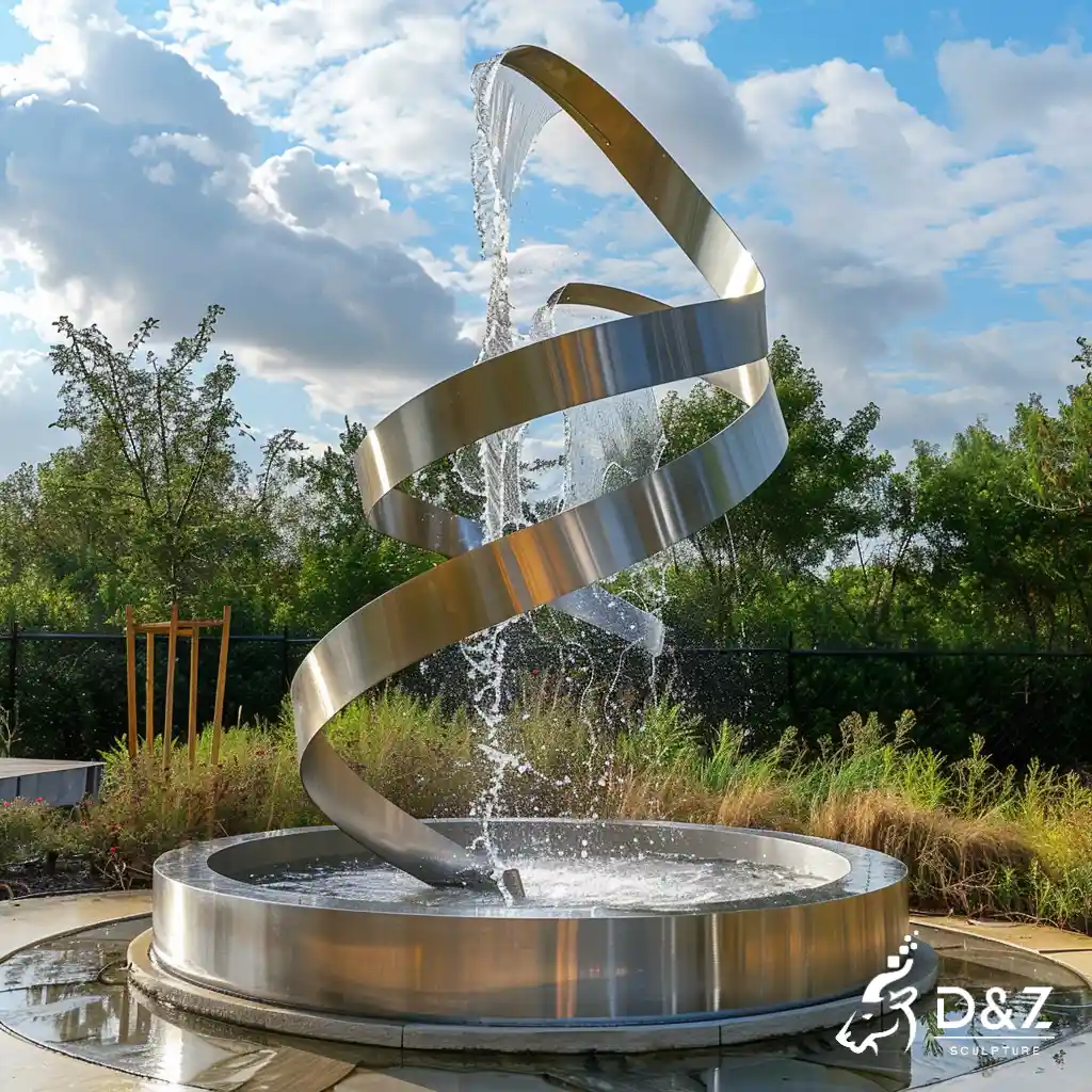 Abstract Stainless Steel Spiral Water Fountain for Garden DZN310 Spiral water fountain, crafted in stainless steel, mirror polished surface, gardens, plazas, or hotels-4