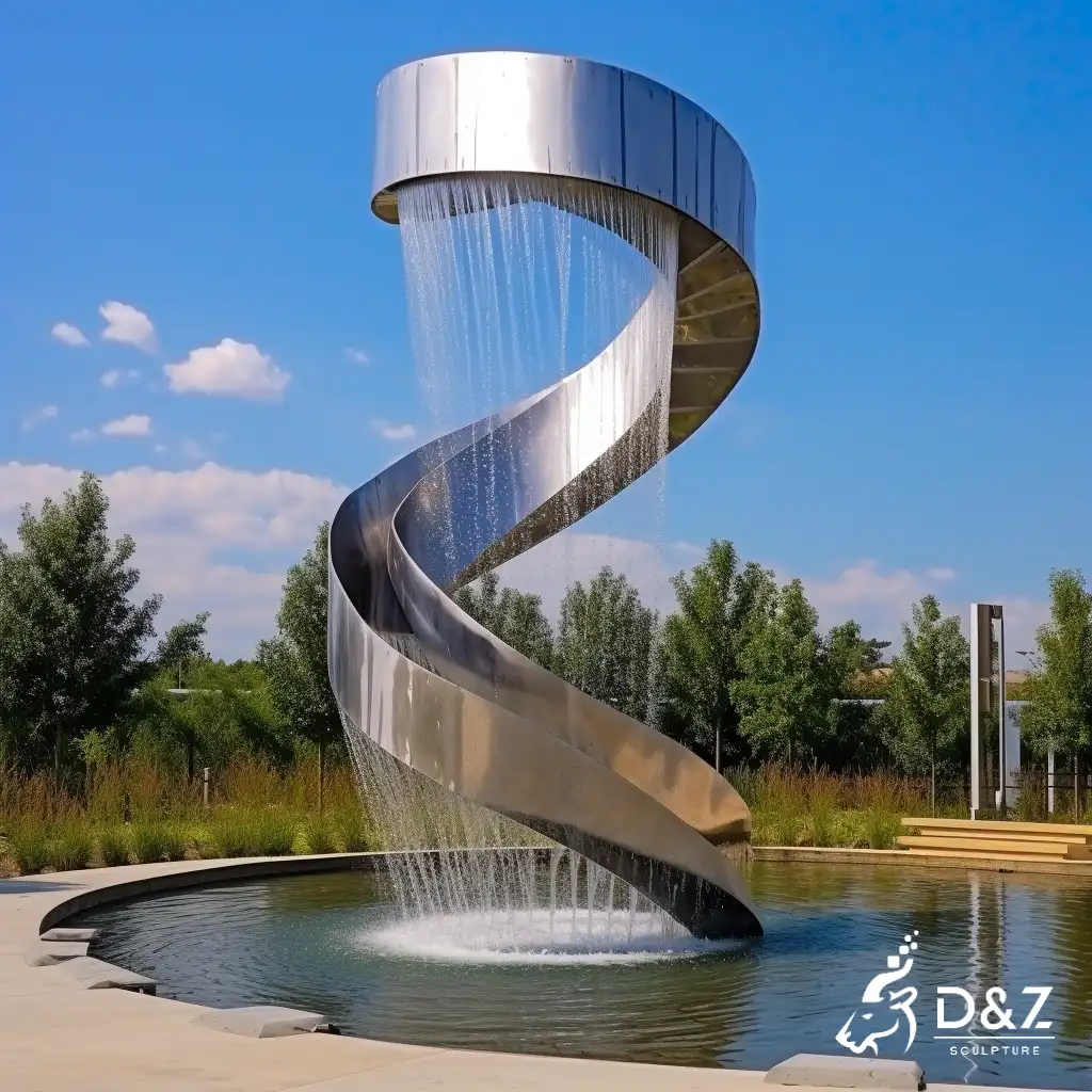 Abstract Stainless Steel Spiral Water Fountain for Garden DZN310 Spiral water fountain, crafted in stainless steel, mirror polished surface, gardens, plazas, or hotels-5