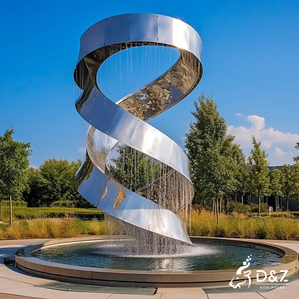 Abstract Stainless Steel Spiral Water Fountain for Garden DZN310 Spiral water fountain, crafted in stainless steel, mirror polished surface, gardens, plazas, or hotels-6