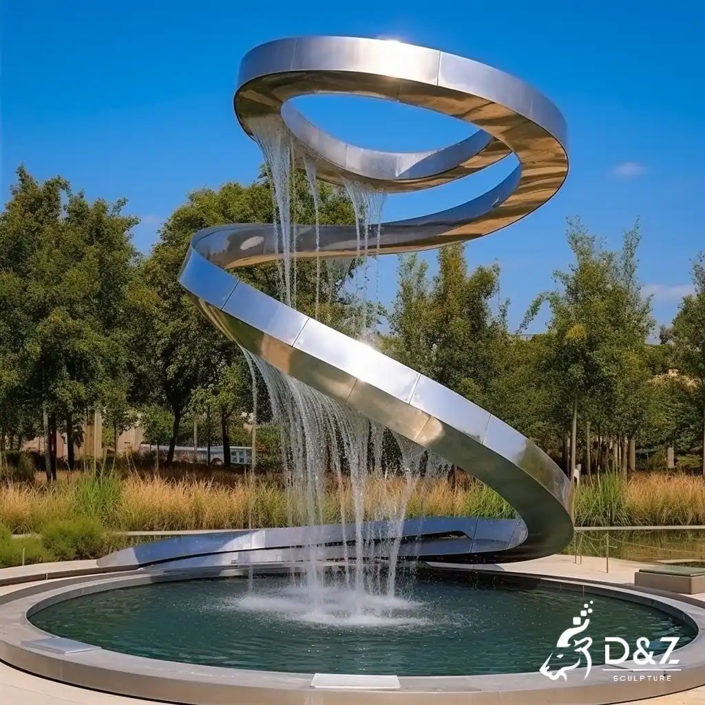 Abstract Stainless Steel Spiral Water Fountain for Garden DZN310 Spiral water fountain, crafted in stainless steel, mirror polished surface, gardens, plazas, or hotels-7