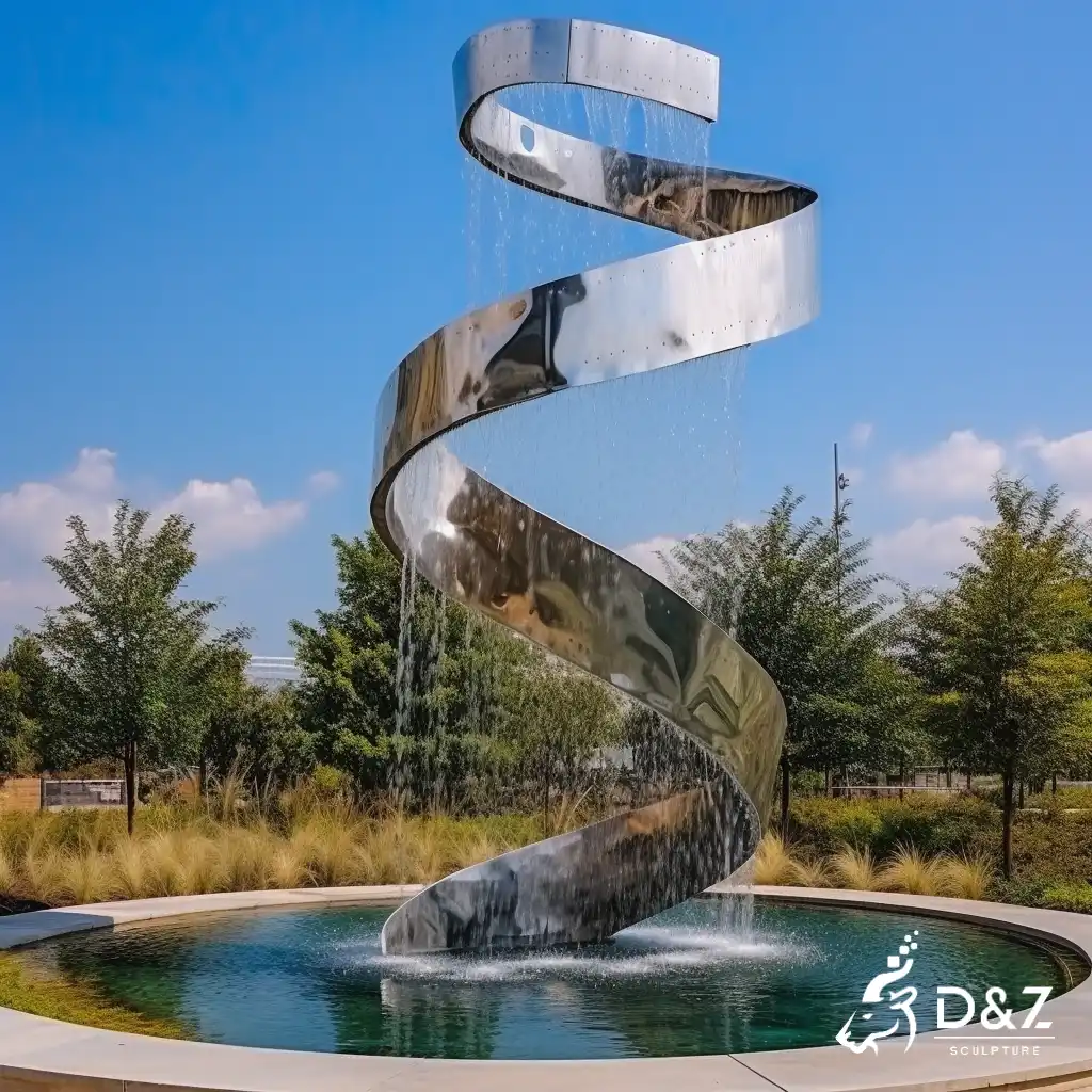 Abstract Stainless Steel Spiral Water Fountain for Garden DZN310 Spiral water fountain, crafted in stainless steel, mirror polished surface, gardens, plazas, or hotels-8