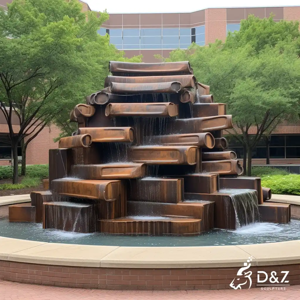 Large cast bronze book fountain, cast by lost-wax method, polished surface, outdoor decoration-4