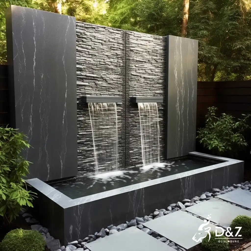 Marble wall fountain with waterfall feature, crafted in premium natural marble, timeless finish, private residences and commercial projects-1