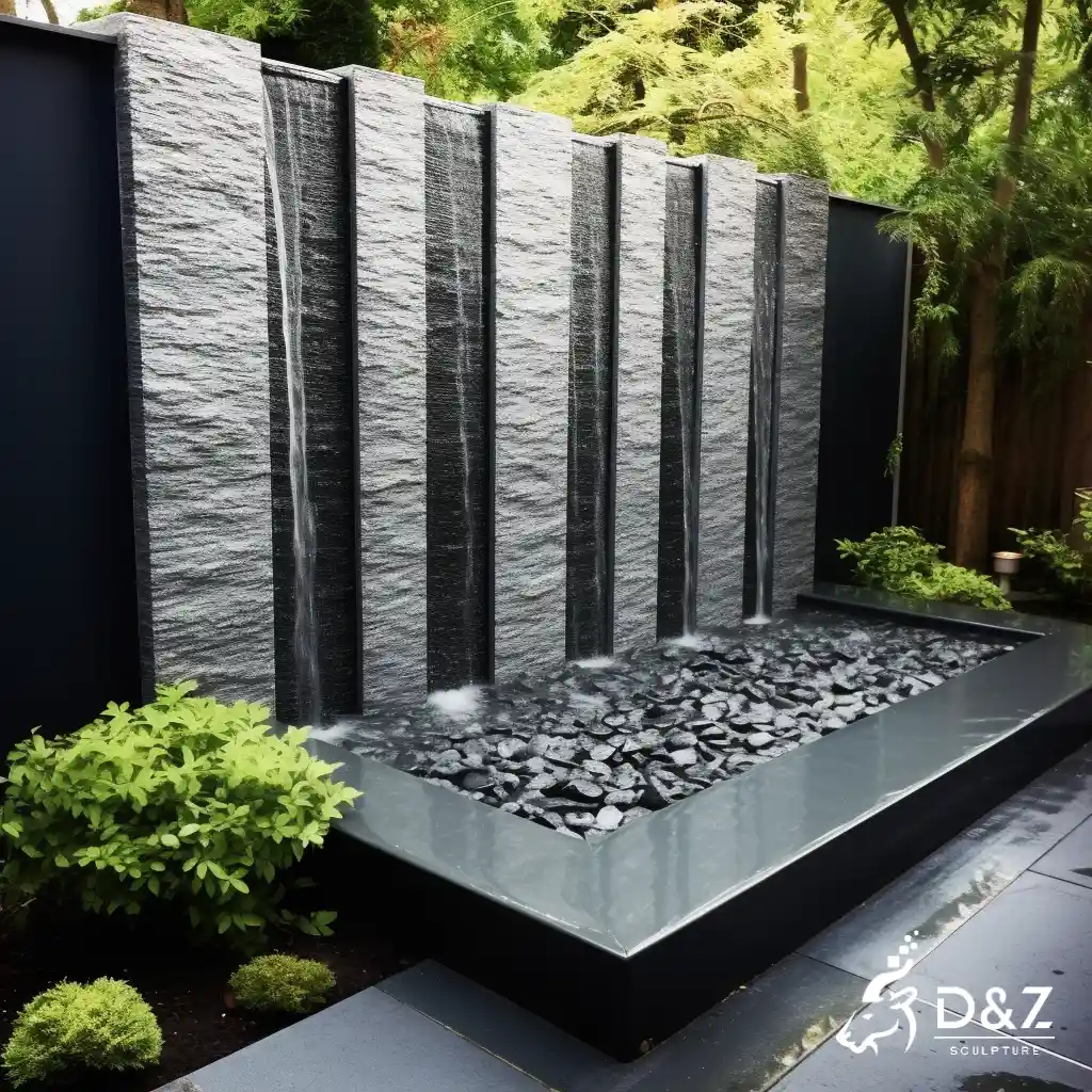 Marble wall fountain with waterfall feature, crafted in premium natural marble, timeless finish, private residences and commercial projects-5