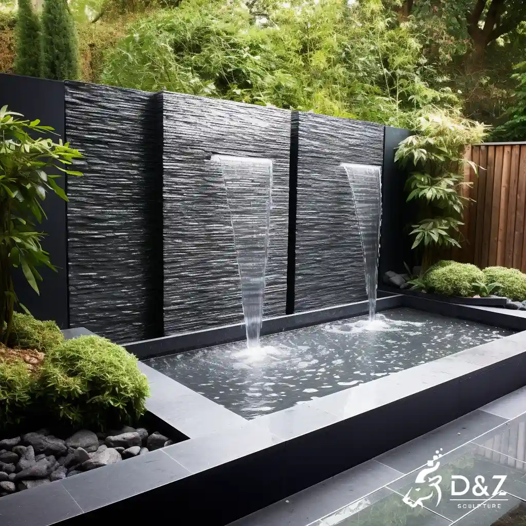 Marble wall fountain with waterfall feature, crafted in premium natural marble, timeless finish, private residences and commercial projects-7