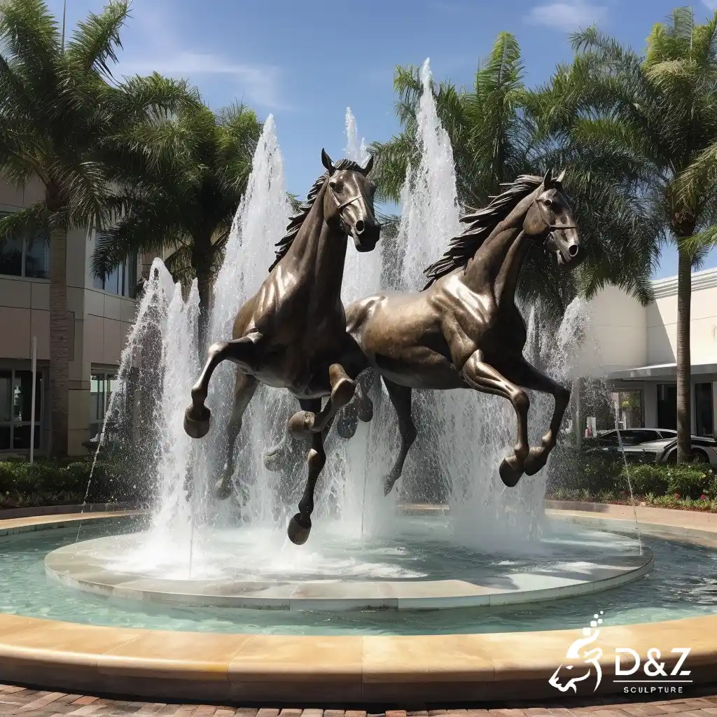 Large bronze horse fountain, cast by lost-wax method, polished surface, outdoor decoration-1