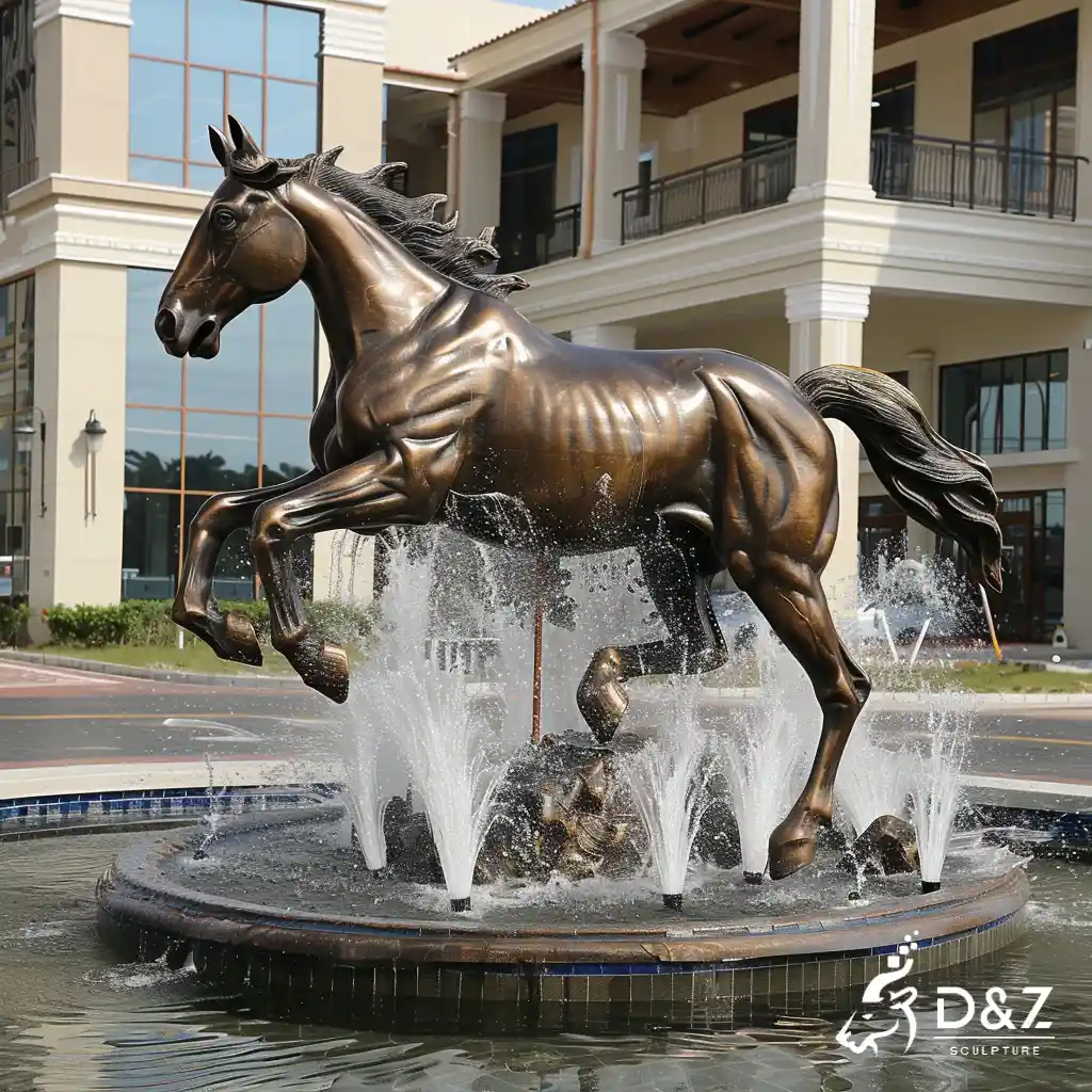 Large bronze horse fountain, cast by lost-wax method, polished surface, outdoor decoration-3