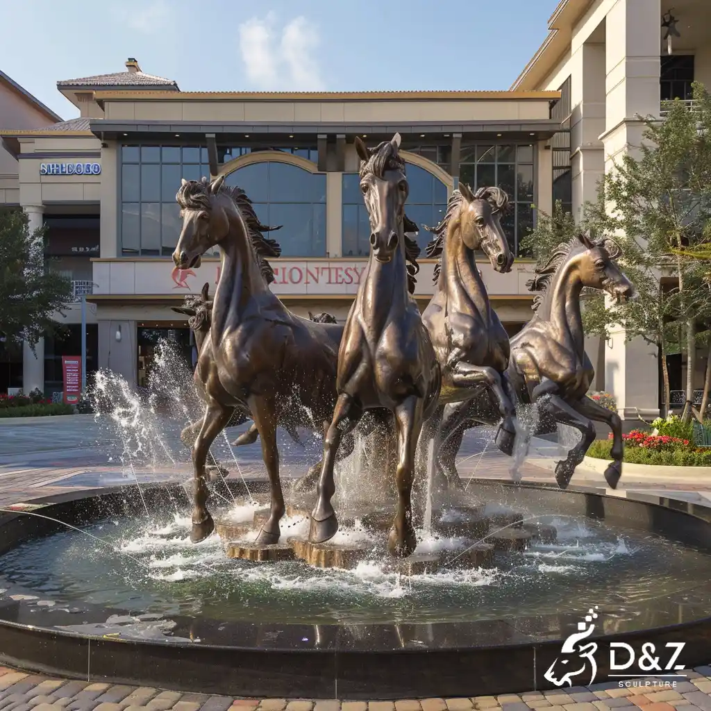 Large bronze horse fountain, cast by lost-wax method, polished surface, outdoor decoration-4