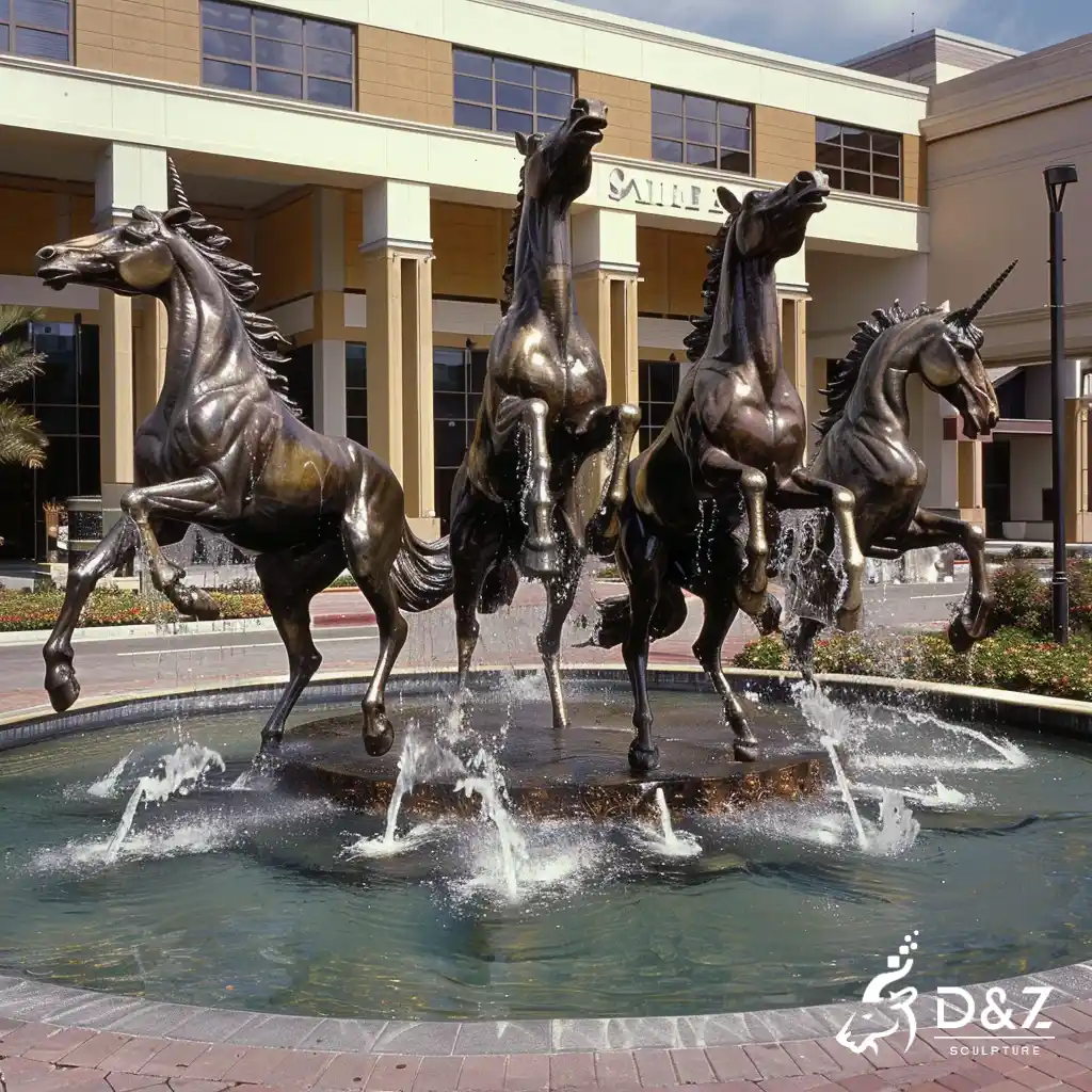 Large bronze horse fountain, cast by lost-wax method, polished surface, outdoor decoration-5