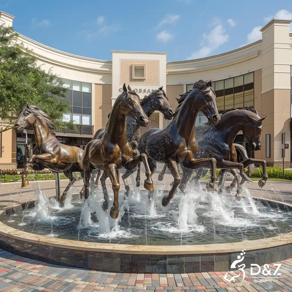 Large bronze horse fountain, cast by lost-wax method, polished surface, outdoor decoration-6