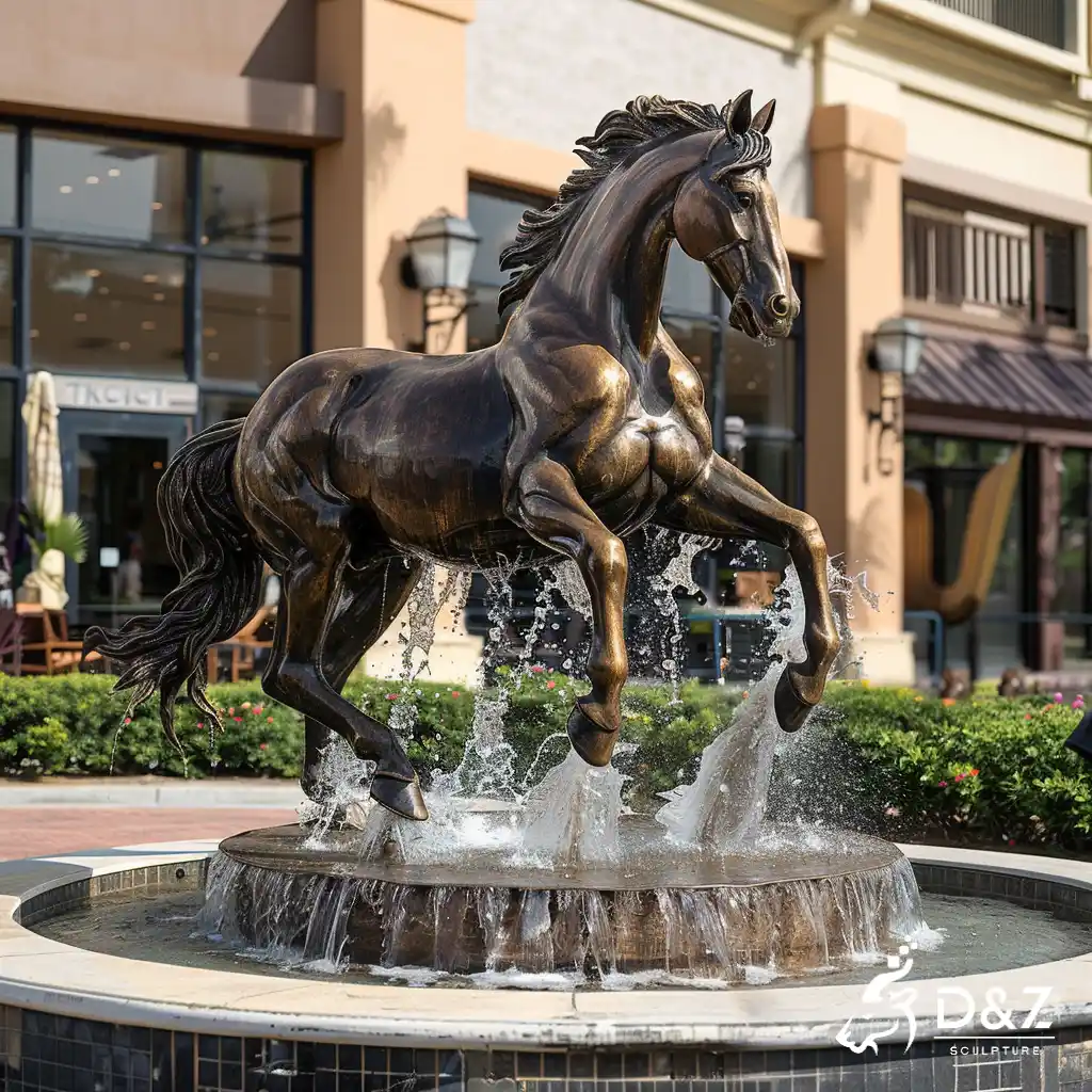 Large bronze horse fountain, cast by lost-wax method, polished surface, outdoor decoration-7
