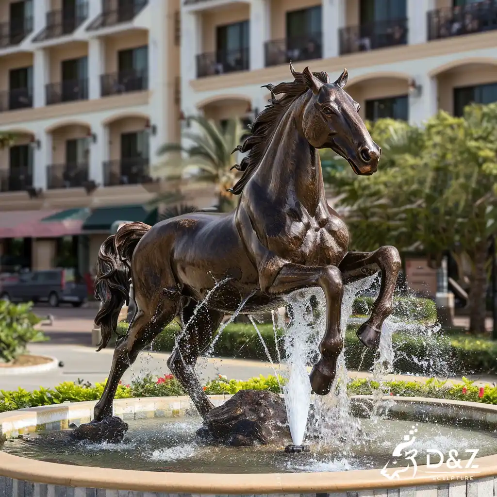 Large bronze horse fountain, cast by lost-wax method, polished surface, outdoor decoration-8