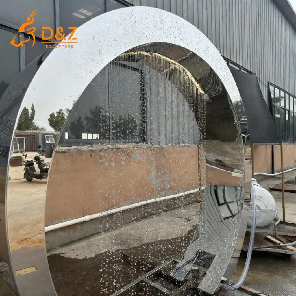 Large Outdoor Stainless Steel Circle Water Fountain DZN306 Stainless steel circle water fountain, crafted in stainless steel, mirror polished surface, gardens, plazas, or hotels-4
