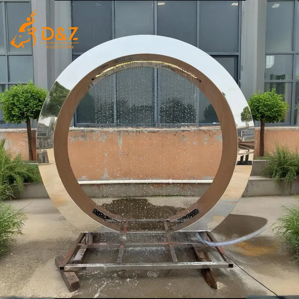 Stainless steel circle water fountain, crafted in stainless steel, mirror polished surface, gardens, plazas, or hotels-5