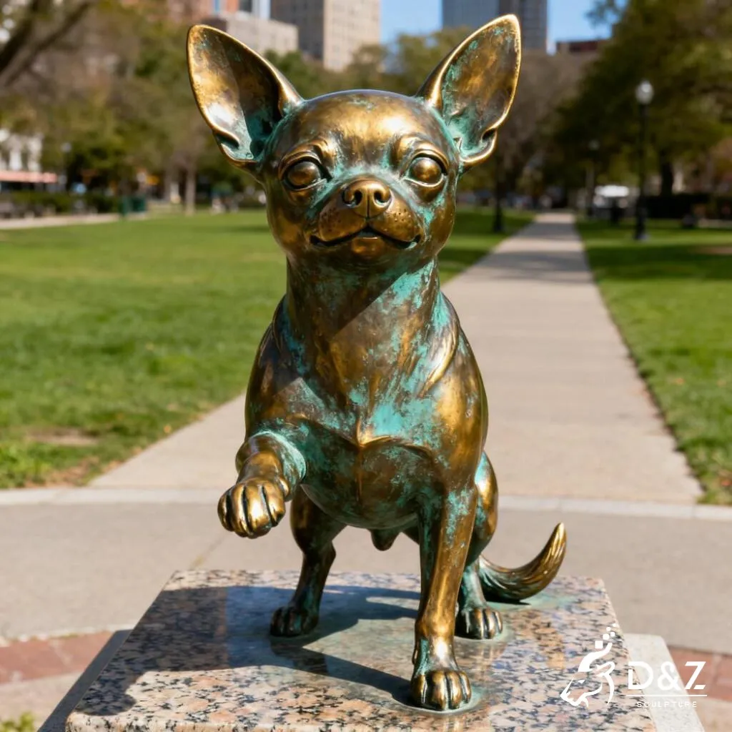 Large Outdoor Bronze Chihuahua Statue Garden Dog Art DZN298 Large bronze Chihuahua statue, cast by lost-wax method, polished surface, outdoor garden decoration-5