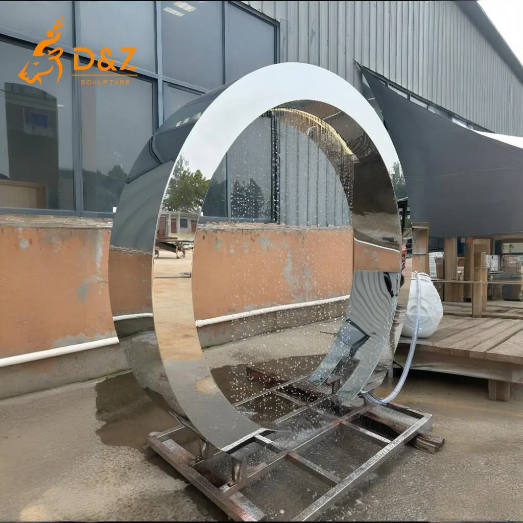 Large Outdoor Stainless Steel Circle Water Fountain DZN306 Stainless steel circle water fountain, crafted in stainless steel, mirror polished surface, gardens, plazas, or hotels-6