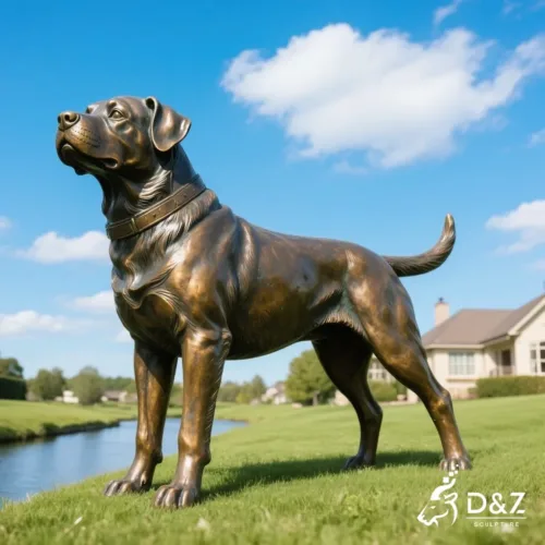 Large bronze Rottweiler statue, cast by lost-wax method, polished surface, outdoor garden decoration -1
