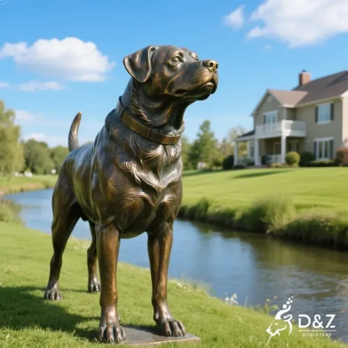 Large bronze Rottweiler statue, cast by lost-wax method, polished surface, outdoor garden decoration -2