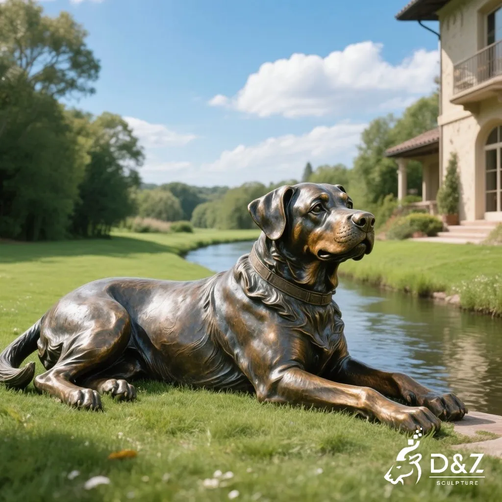 Large Bronze Rottweiler Statue for Garden DZN295 Large bronze Rottweiler statue, cast by lost-wax method, polished surface, outdoor garden decoration -6