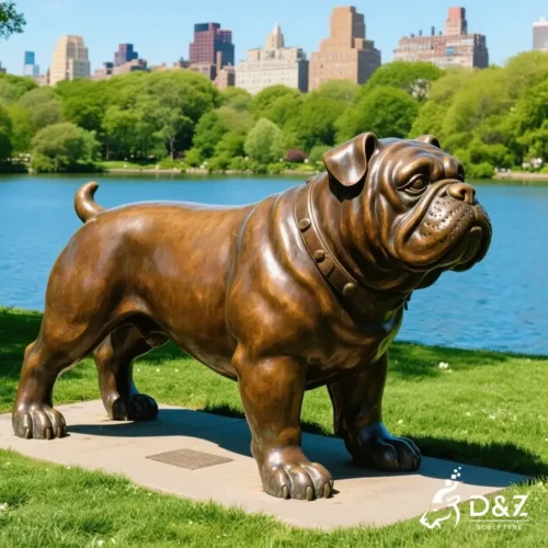 Large bronze bulldog statue, cast by lost-wax method, polished surface, outdoor garden decoration-1