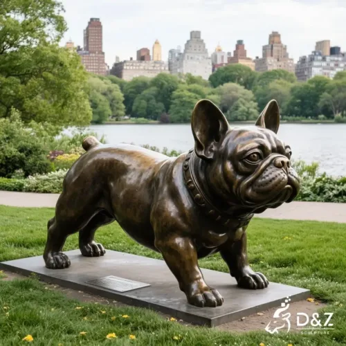 Large bronze bulldog statue, cast by lost-wax method, polished surface, outdoor garden decoration-3
