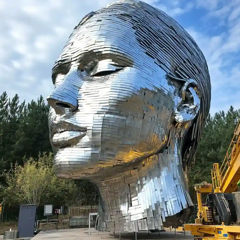 Custom abstract face sculpture, crafted in stainless steel, mirror polished surface, gardens, villas, museums, plazas, or hotels-9
