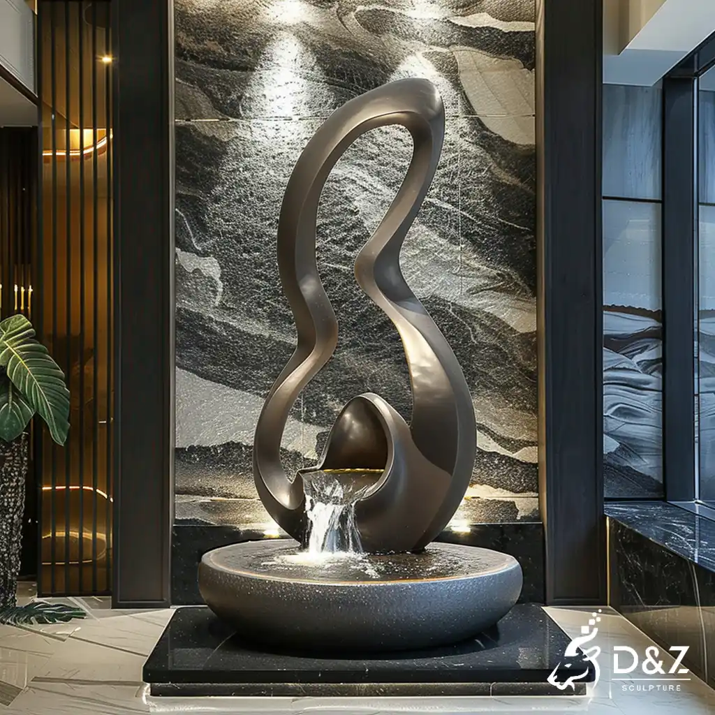 Hotel Metal Indoor Decorative Fountain Waterfall Feature DZN318 Custom metal indoor decorative fountain, crafted in stainless steel, mirror polished surface, gardens, pools, plazas, or hotels-10