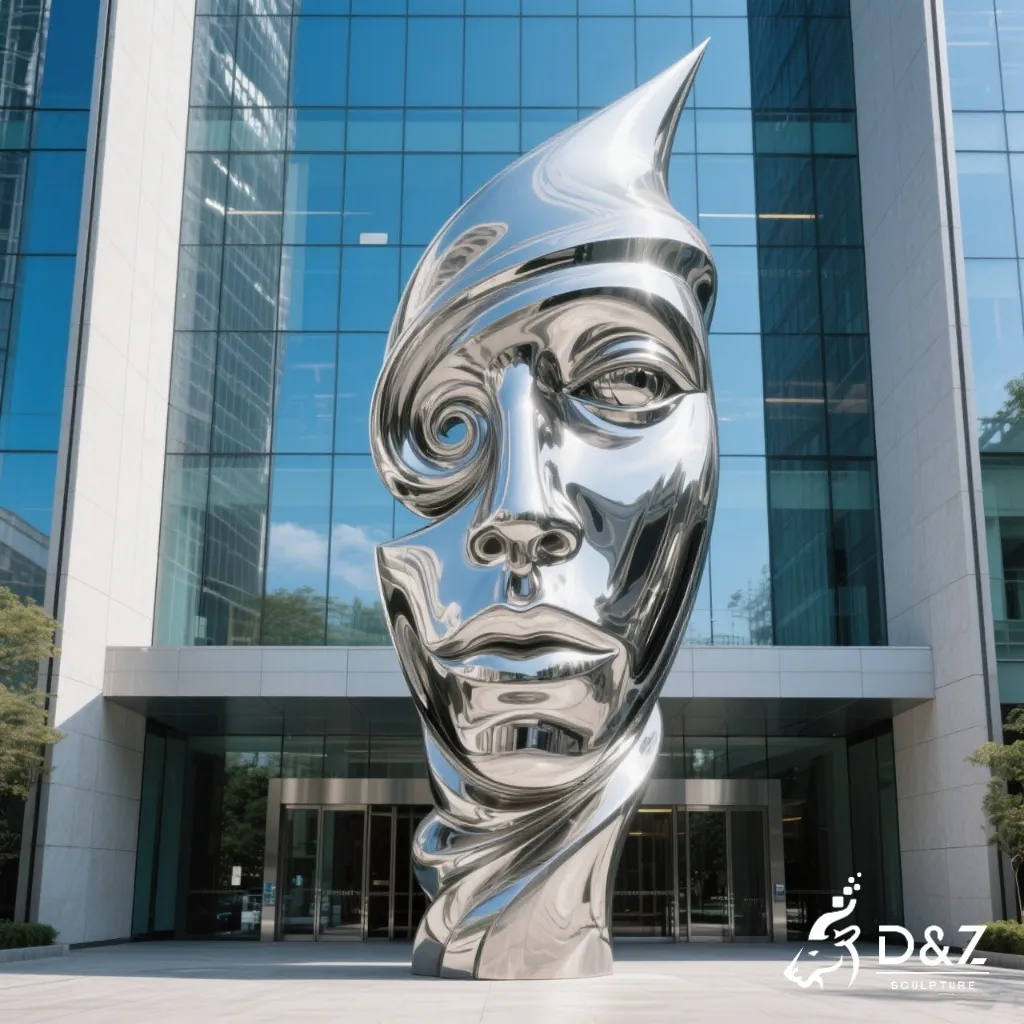 Large Metal Abstract Human Face Sculpture for Sale DZN330 15 Custom Metal Abstract Human Face Sculpture, crafted in stainless steel, mirror polished surface, gardens, villas, plazas, or hotels-6