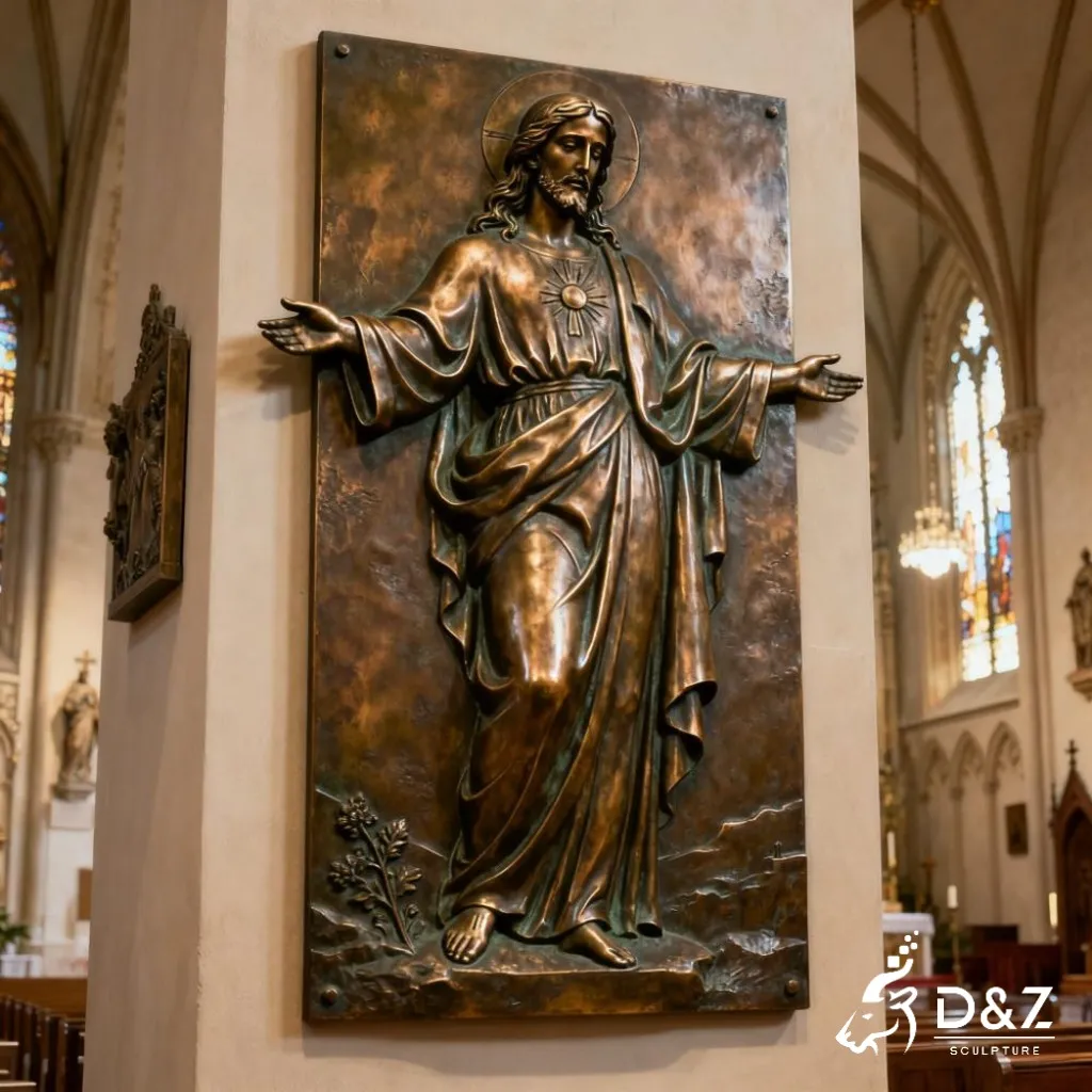 Bronze Jesus Wall Sculpture Religious Art for Church DZN340 12 Large bronze Jesus wall sculpture, cast by lost-wax method, outdoor and indoor decoration-1