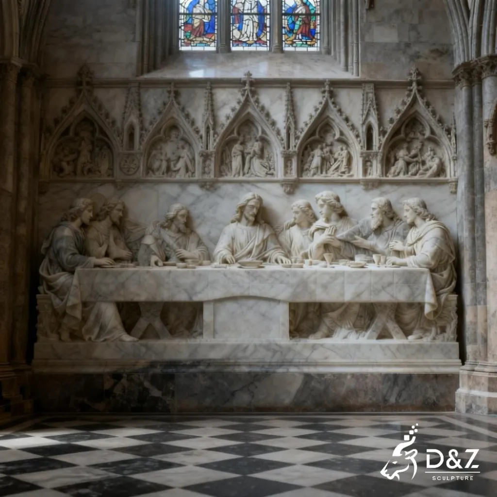 Famous Marble Last Supper Wall Sculpture for Church DZN343 15 Marble Last Supper wall sculpture, crafted in premium natural marble, timeless finish, indoor and outdoor installation-1