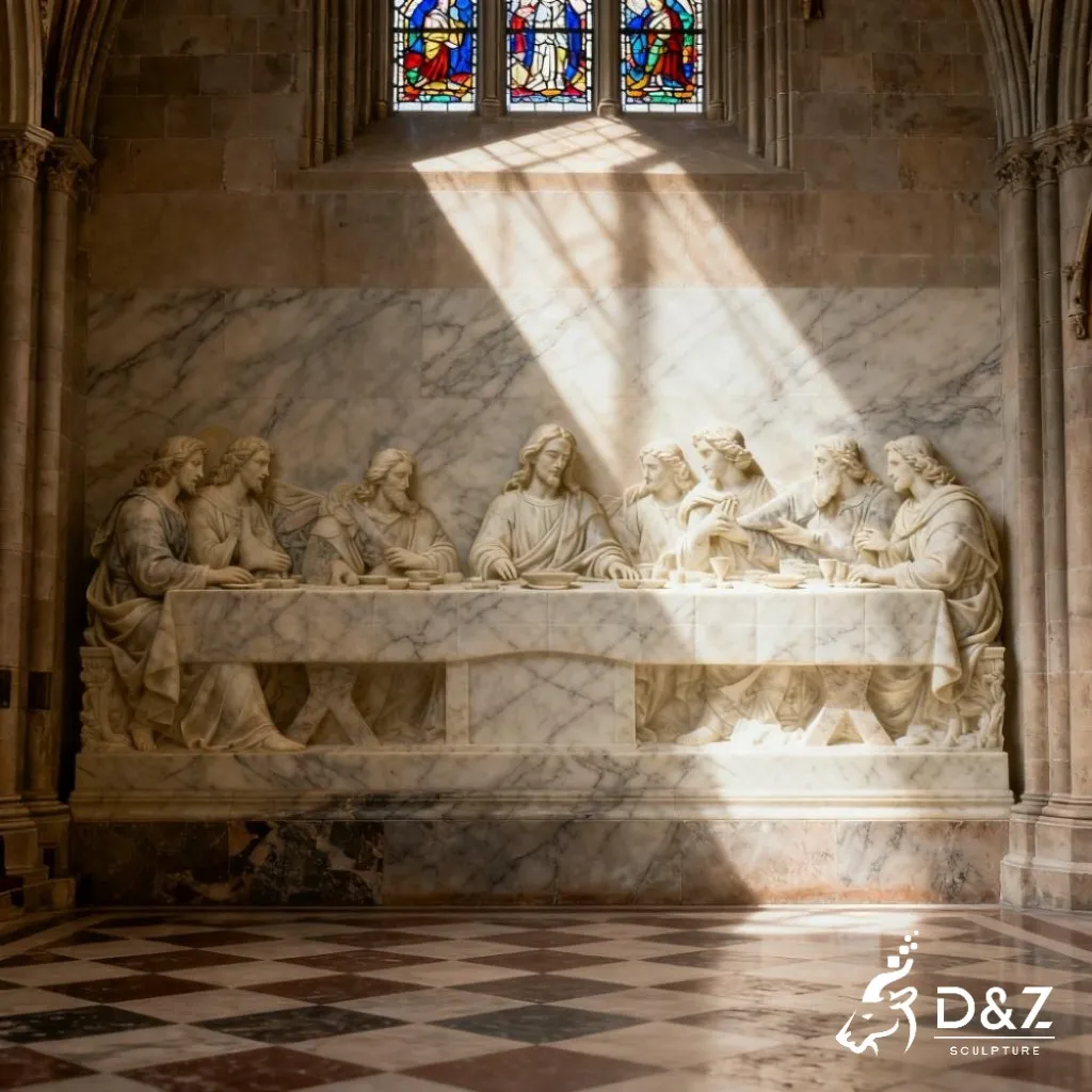Famous Marble Last Supper Wall Sculpture for Church DZN343 14 Marble Last Supper wall sculpture, crafted in premium natural marble, timeless finish, indoor and outdoor installation-2