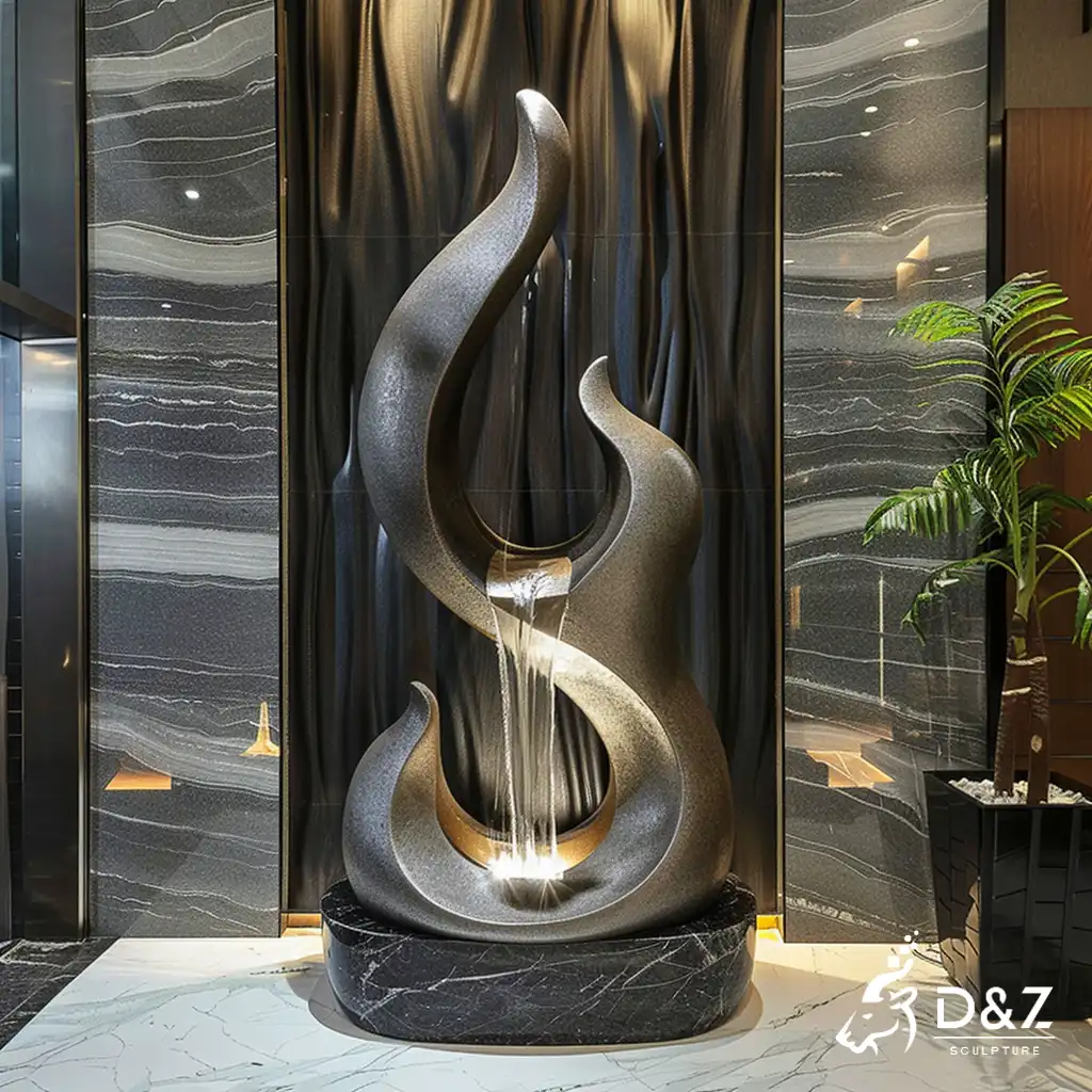 Hotel Metal Indoor Decorative Fountain Waterfall Feature DZN318 Custom metal indoor decorative fountain, crafted in stainless steel, mirror polished surface, gardens, pools, plazas, or hotels-2