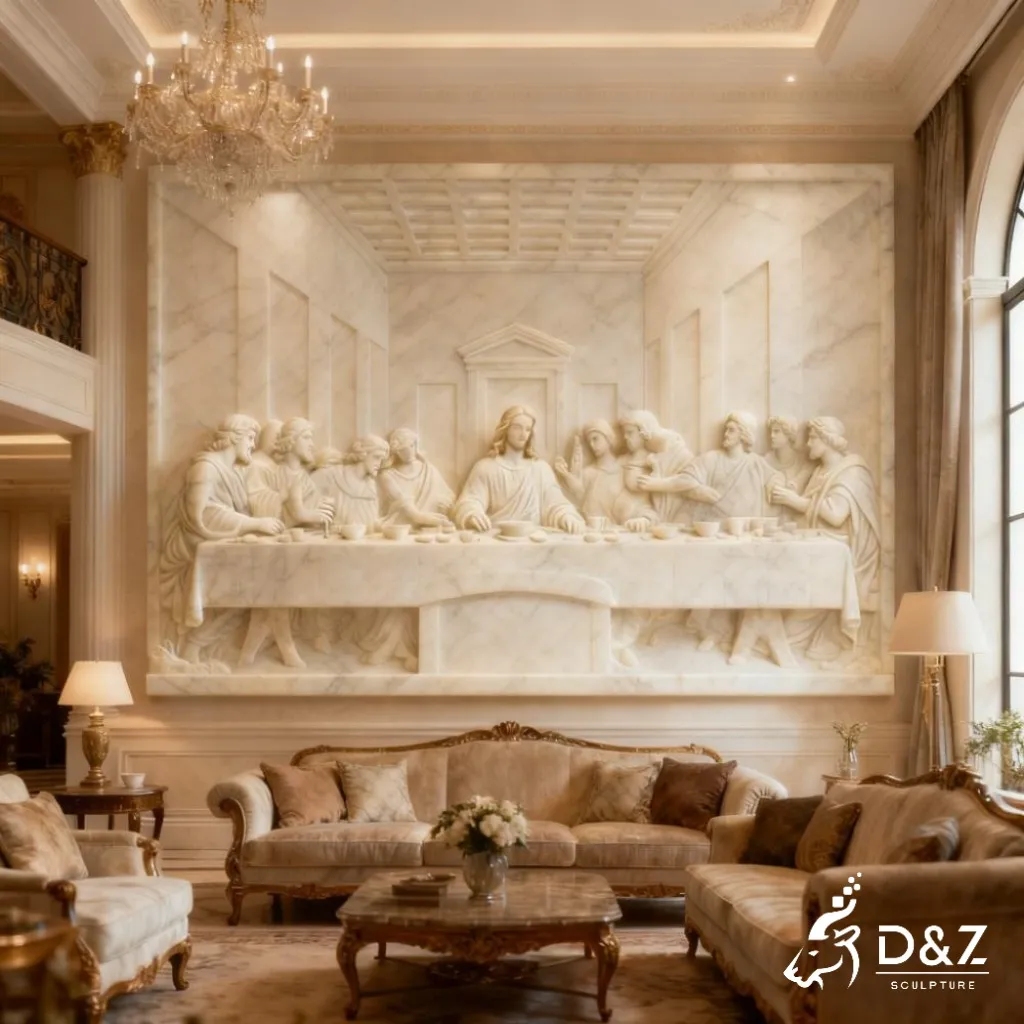 Famous Marble Last Supper Wall Sculpture for Church DZN343 11 Marble Last Supper wall sculpture, crafted in premium natural marble, timeless finish, indoor and outdoor installation-3