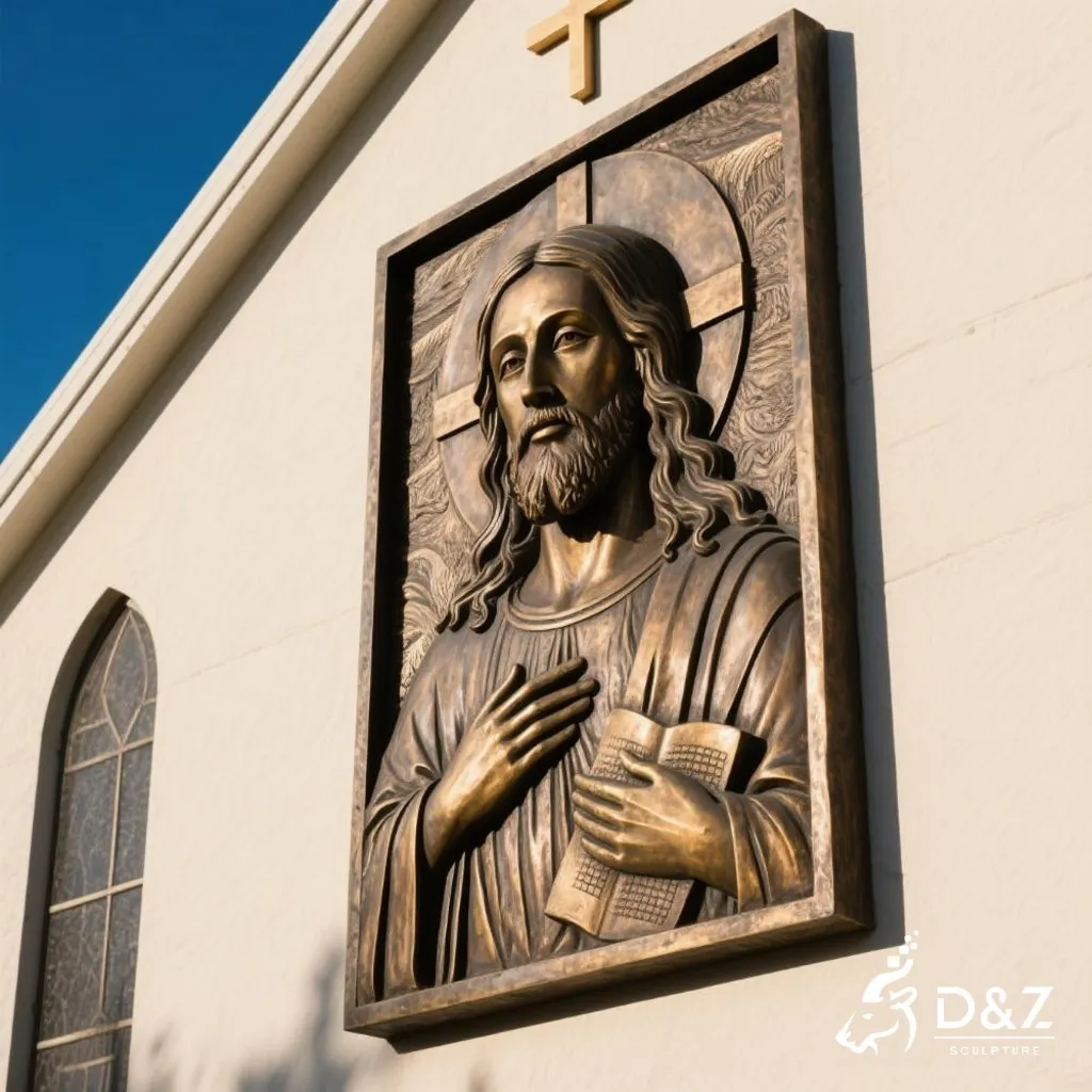 Bronze Jesus Wall Sculpture Religious Art for Church DZN340 11 Large bronze Jesus wall sculpture, cast by lost-wax method, outdoor and indoor decoration-4