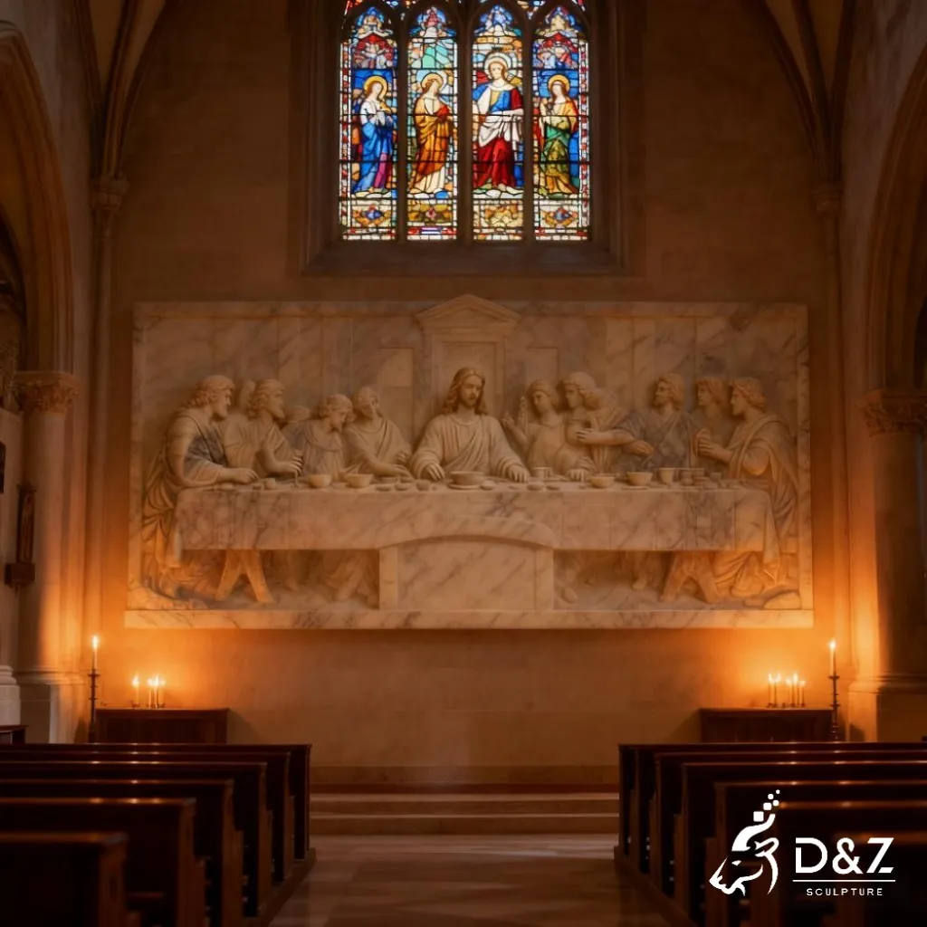 Famous Marble Last Supper Wall Sculpture for Church DZN343 16 Marble Last Supper wall sculpture, crafted in premium natural marble, timeless finish, indoor and outdoor installation-5
