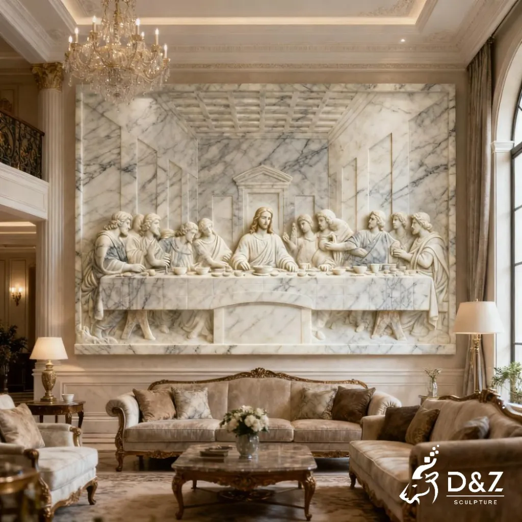 Famous Marble Last Supper Wall Sculpture for Church DZN343 12 Marble Last Supper wall sculpture, crafted in premium natural marble, timeless finish, indoor and outdoor installation-7