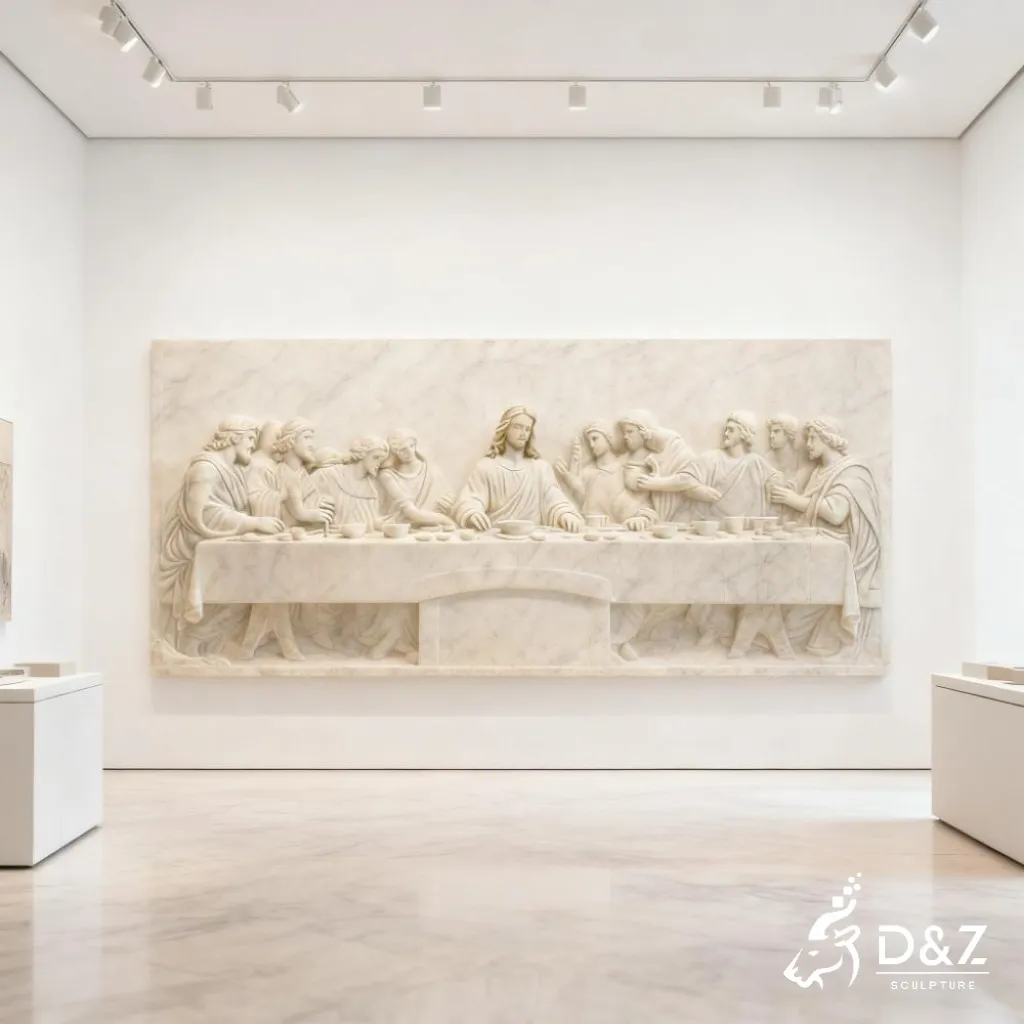 Famous Marble Last Supper Wall Sculpture for Church DZN343 13 Marble Last Supper wall sculpture, crafted in premium natural marble, timeless finish, indoor and outdoor installation-8