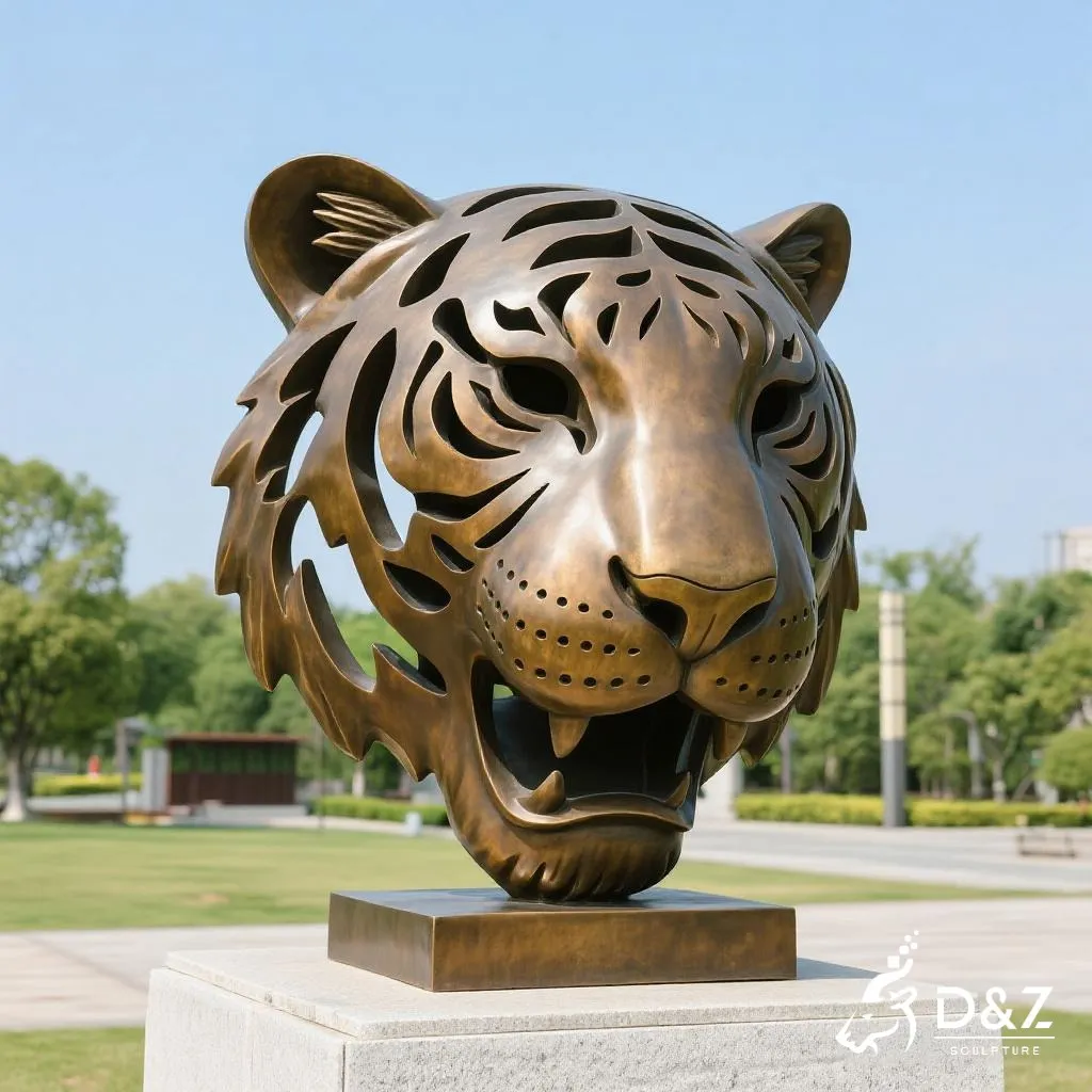 Hollow Bronze Tiger Face Sculpture - Animal Face Art DZN327 13 Large bronze tiger face sculpture, cast by lost-wax method, polished surface, outdoor and indoor decoration-5