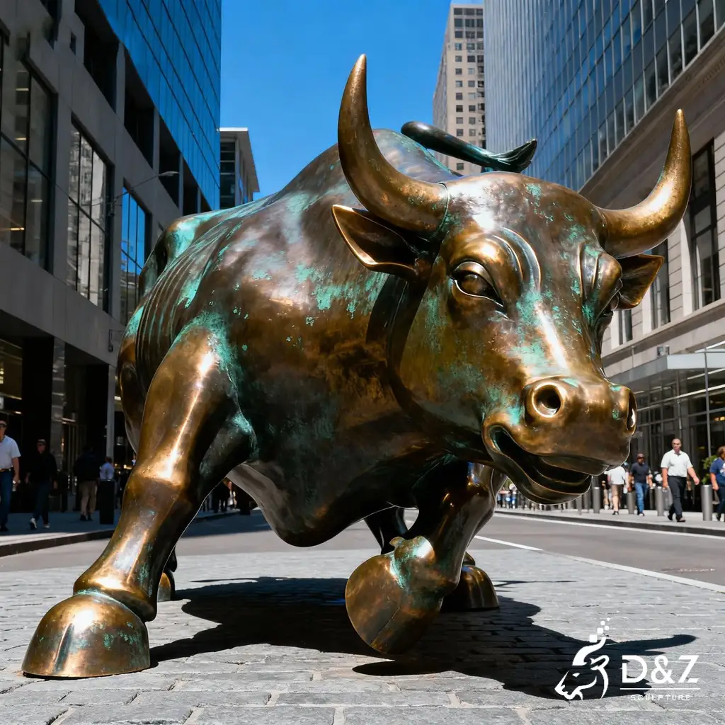 Large Bronze Charging Wall Street Bull Statue for Sale DZN317 9 Large bronze wall street bull statue, cast by lost-wax method, polished surface, outdoor public decoration-4