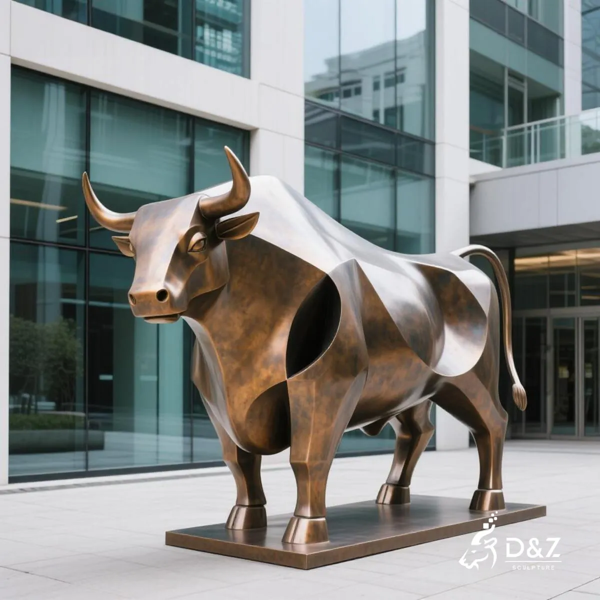 Large bronze wall street bull statue, abstract bronze bull statue, cast by lost-wax method, polished surface, outdoor public decoration
