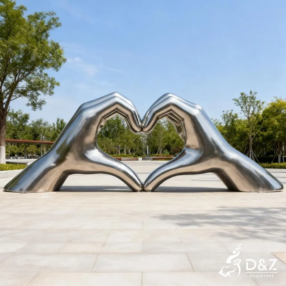 Metal I Love You Hand Sculpture of Sign Language DZN349 9 Custom metal I Love You hand sculpture, crafted in stainless steel, mirror polished surface, outdoor and indoor spaces-1