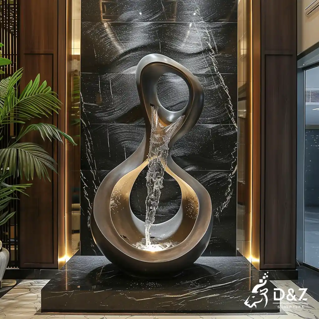 Hotel Metal Indoor Decorative Fountain Waterfall Feature DZN318 Custom metal indoor decorative fountain, crafted in stainless steel, mirror polished surface, gardens, pools, plazas, or hotels-4
