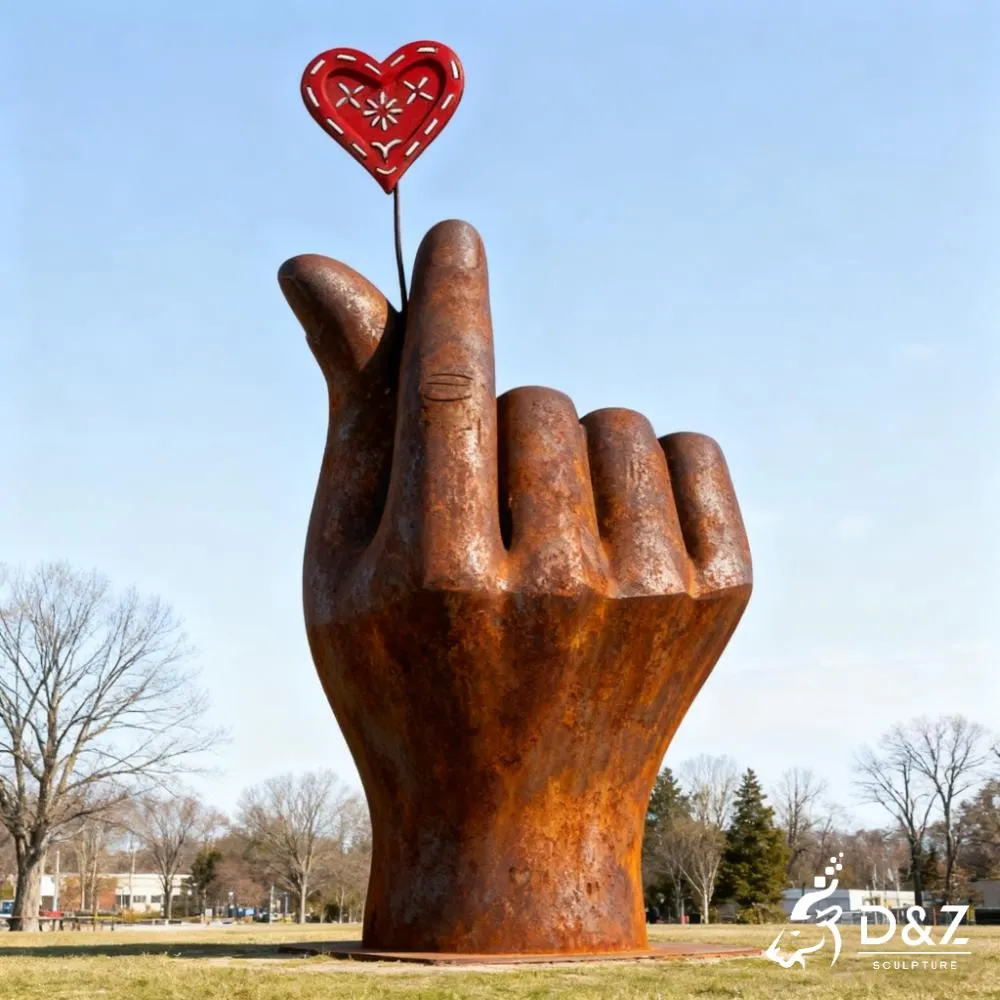 Hollow Geometric Corten Steel Love Art Sculpture DZN348 9 Corten steel love art sculpture, built from premium weathering steel, timeless finish, indoor and outdoor installation-2