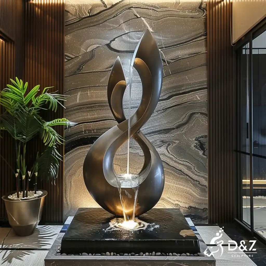Hotel Metal Indoor Decorative Fountain Waterfall Feature DZN318 Custom metal indoor decorative fountain, crafted in stainless steel, mirror polished surface, gardens, pools, plazas, or hotels-5