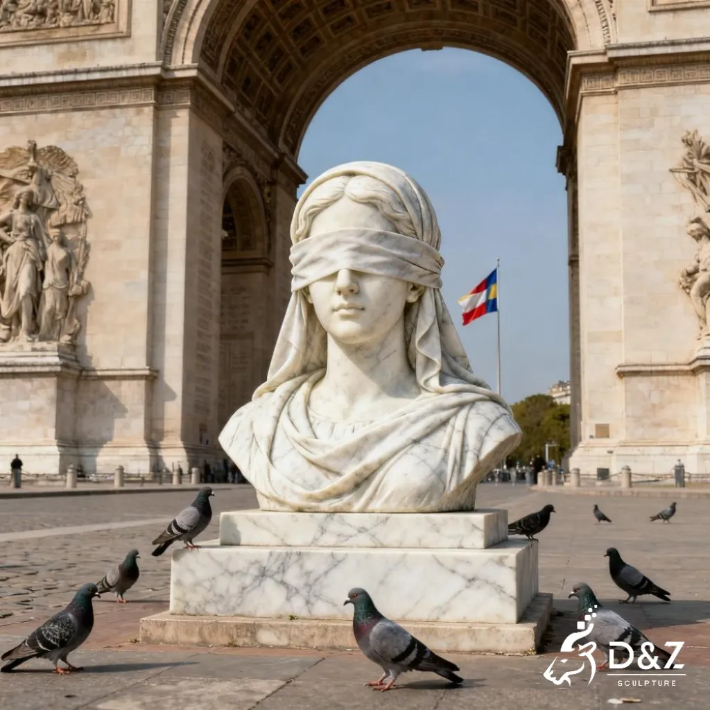 Custom Marble Woman Veiled Face Sculpture for Garden DZN328 13 Marble veiled face sculpture, crafted in premium natural marble, timeless finish, urban hotel, indoor and outdoor installation-5